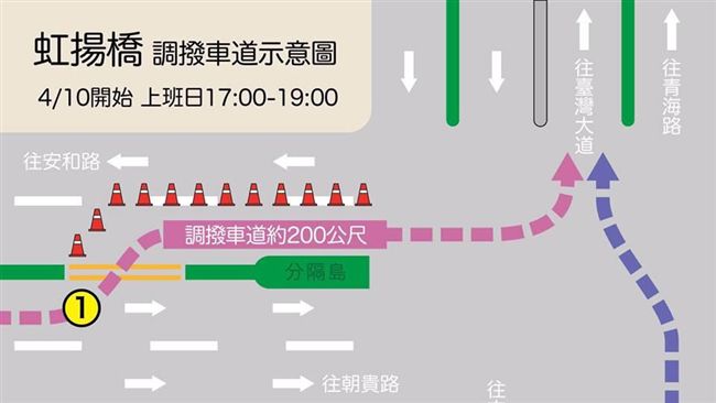 改善壅塞　虹揚橋今下班時段調撥車道