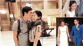 周玟君（左）在婚宴上看來喝得很嗨，蔣方智怡（右二）看傻了眼，而蔣友青（右一）相對則冷靜許多，他們一桌一桌敬酒。（翻攝自TEINWAWA IG）