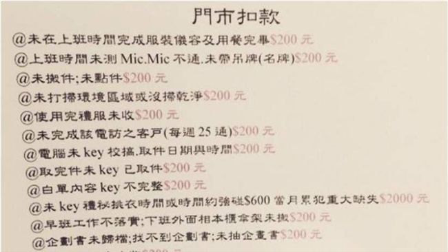 對主管不敬罰兩千？婚紗業扣款單曝光