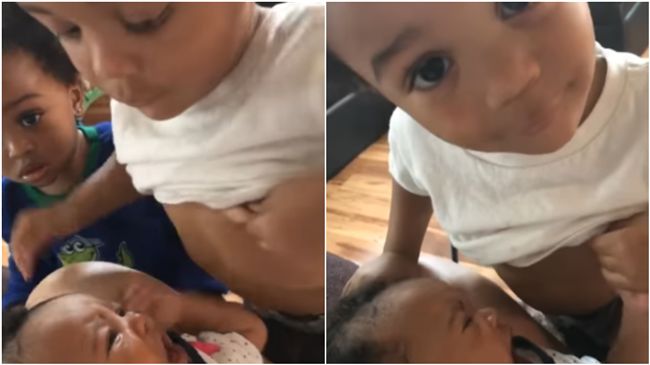 妹妹狂哭　2歲男童學媽掀衣「哺乳」