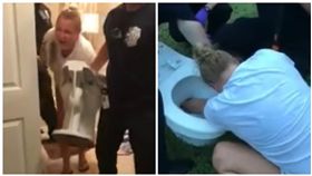 美國，女子，手卡馬桶（圖／翻攝自YouTube）