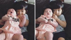 Max偷戳Lucy臉頰。（圖／翻攝自隋棠臉書）