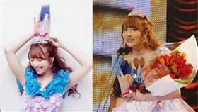 三上悠亞成為當今日本最強AV界天后，她受獎時感動落淚，事後將獎盃頂到頭上開心自拍。（圖／翻攝自山上悠亞推特）