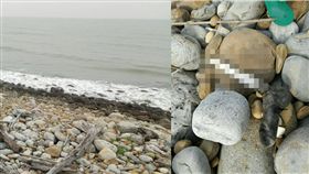  JD 通霄沿海驚見小腿骨 海巡擴大搜索（2） 有民眾前往苗栗縣通霄鎮新埔漁港附近遊玩，在石堆中 驚見1截穿著襪子的小腿骨，不排除是被海浪沖打上岸 ，海巡第三二大隊24日將協助在周圍擴大搜索，尋找是 否有其他屍塊。 （警方提供） 中央社記者管瑞平傳真 106年4月24日