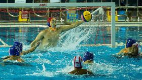 世大運水球測試賽，中華隊（藍帽）出戰印尼。（圖／世大運提供）