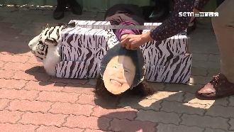 譏諷政策髮夾彎　民眾拿虎頭鍘「菊」