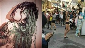 高雄新崛江半裸女行動藝術家／合成圖／張女臉書、爆料公社