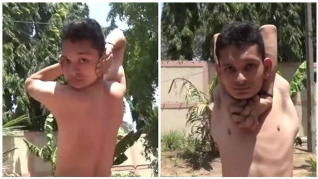 少年頭轉180度　宛如真實版魯夫！