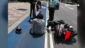 左轉道藍漆塗到緩坡　騎士混淆頻摔車