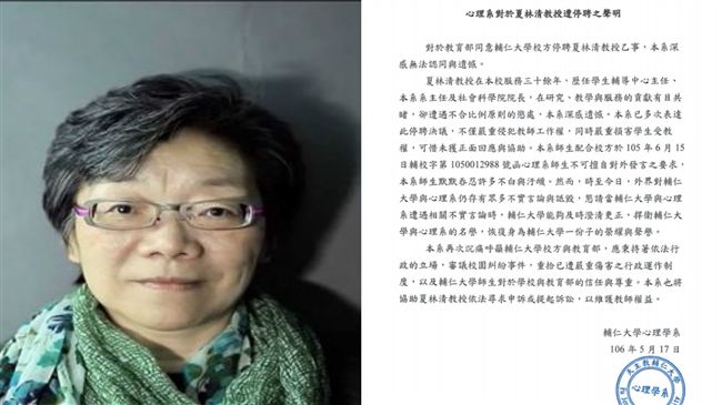 夏林清遭解聘　輔大心理系：無法認同