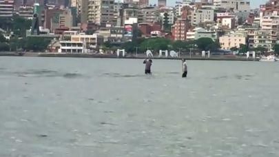 武功重現？淡水河驚見漁人「水上飄」