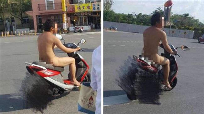 台中驚見全裸騎士！遛鳥兜風模樣悠哉