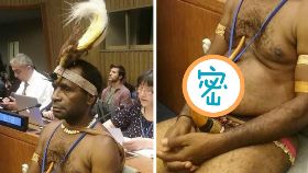 西巴布亞,大使,傳統服飾,文化,陰莖鞘,聯合國,會議,衣服 （圖／翻攝自臉書）