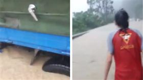 車子卡住，大湖國中學生水中幫忙推車(圖/翻攝自網友臉書)