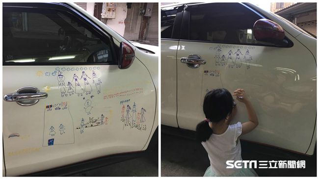 女兒在白車塗鴉　暖爸崩潰後這樣做