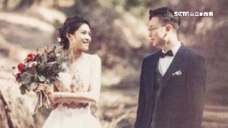女友拿捧花甜笑　林飛帆婚紗照曝光