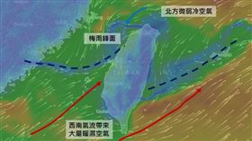 中央山脈破壞鋒面（圖／翻攝自氣象達人彭啟明臉書）