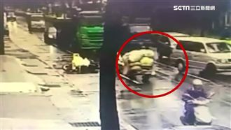 天雨路滑煞不住　騎士撞拾荒婦又自摔