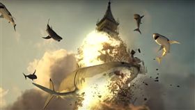 颶風,鯊魚,風飛鯊,電影,預告,惡搞,大笨鐘,人面獅身像,萬里長城(YouTube https://www.youtube.com/watch?v=W4A053mTYE8)