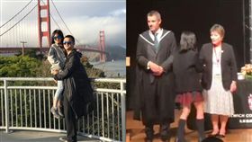 ▲李亞鵬的愛女李嫣自信上台領取畢業證書。（合成圖／翻攝自李亞鵬微博）