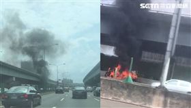 今（8）日中午中山高北上23.8k處發生一起火燒車事件。駕駛疑似查覺車子不對勁，自行停下車檢查，整台車隨後被大火吞噬，持續燃燒並冒出濃濃黑煙，目前詳細情形持續了解中。