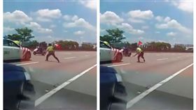  台南／國道警拿交通錐砸逆向機車(圖/翻攝自臉書)