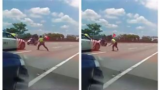 三寶逆向騎上國道　警射三角錐擊落他