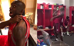 黑人球員姆比亞（Stéphane Mbia Etoundi）被中國太陽曬黑。（合成圖／翻攝自丁海峰32微博、河北華夏幸福微博）