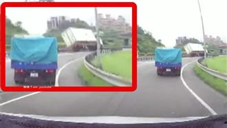 神乎其技！貨櫃45度壓車一路繼續開