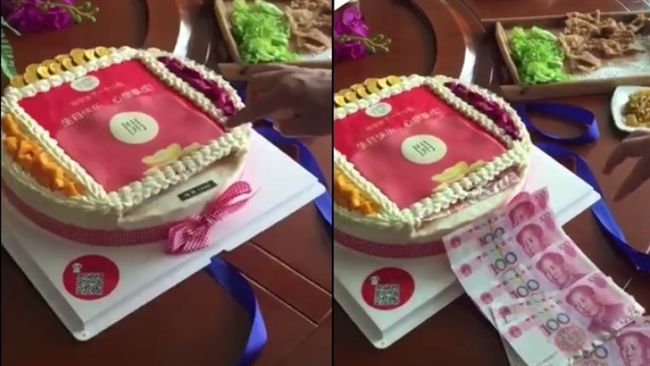 老嫗生日收土豪蛋糕　一按鈕狂噴百鈔