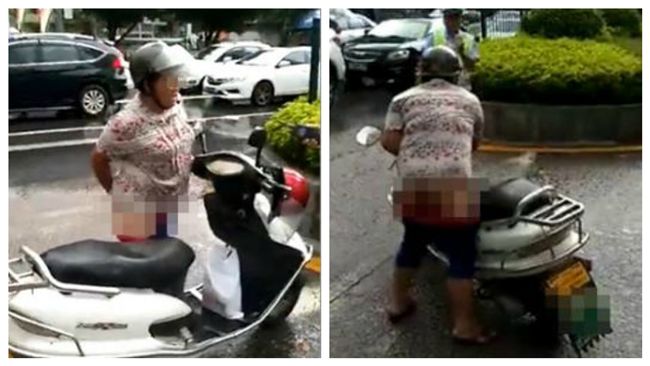 無照騎車拒臨檢　陸婦竟脫褲挖糞抹車