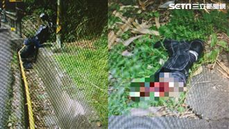 重機失控衝邊溝　騎士小腿磨斷掉路旁