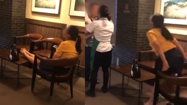 星巴克翹腳放狗亂跑　女被勸阻反嗆聲