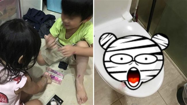 萌娃毀滅化妝品丟馬桶　挑戰媽媽極限
