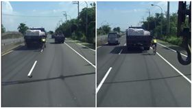 自行車手玩命　竟將貨車當「破風手」,圖/翻攝自爆料公社
自行車,單車,鐵馬,大貨車,貨車,破風,危險,馬路,快車道