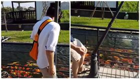 弟弟餵魚撞路燈　人沒事但燈倒了,鐵頭功
圖/翻攝自爆料公社YouTube