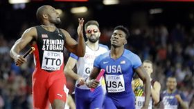 ▲千里達Lalonde Gordon在最後20公尺超越美國。（圖／美聯社／達志影像）