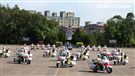 憲兵機車排重機訓練花式隊形成果展示。（記者邱榮吉/攝影）