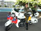 憲兵機車排展示勤務服裝、防護服裝、重型機車。（記者邱榮吉/攝影）