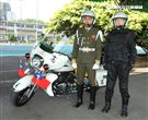 憲兵機車排展示勤務服裝、防護服裝、重型機車。（記者邱榮吉/攝影）