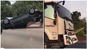 車禍,轎車,翻覆,國道,大貨車
圖/翻攝自爆料公社