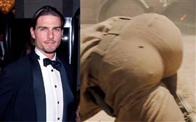 湯姆克魯斯疑似戴假屁股拍戲。（合成圖／路透社／達志影像、@iluvbutts247 Twitter）