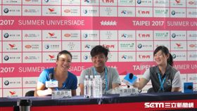 ▲詹詠然（左）與謝政鵬（中）出席賽後記者會。（圖／記者蕭保祥攝）