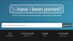 針對電郵機器人竊取全球7.1億個電子郵件帳號密碼，散布含有銀行木馬程式的垃圾郵件，趨勢科技資深技術顧問簡勝財表示，變更密碼還是最好的方法。簡勝財說，先上https://haveibeenpwned.com/，再輸入自己的電子郵件帳號，即可得知密碼是否被竊取。
(圖/https://haveibeenpwned.com/)