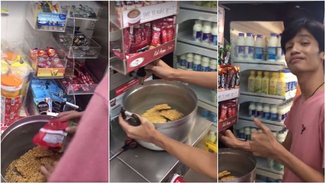 泰男霸氣帶「大鍋」！超商煮麵超得意