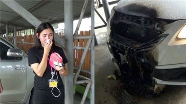 她插香拜汽車守護神　結果卻把車燒了