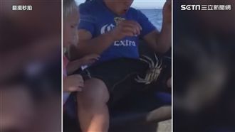 老爸開心教女兒拿螃蟹　下一秒GG！