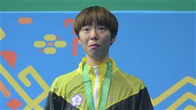 ▲跆拳道女將陳宥庒在亞室武運摘下金牌，頒獎時熱淚盈眶。（圖／體記協會提供）