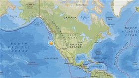 美國地質調查所指出，加州北方的太平洋外海22日發生規模5.7地震，目前無毀損或受傷報告傳出。（圖取自美國地質調查所網站earthquake.usgs.gov）