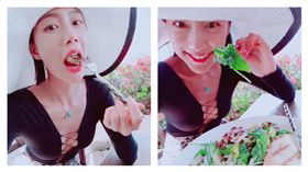 亞洲第一美韓星克拉拉（Clara）自拍吃沙拉，穿超低胸，畫面養眼。（翻攝自CLARA Instagram）